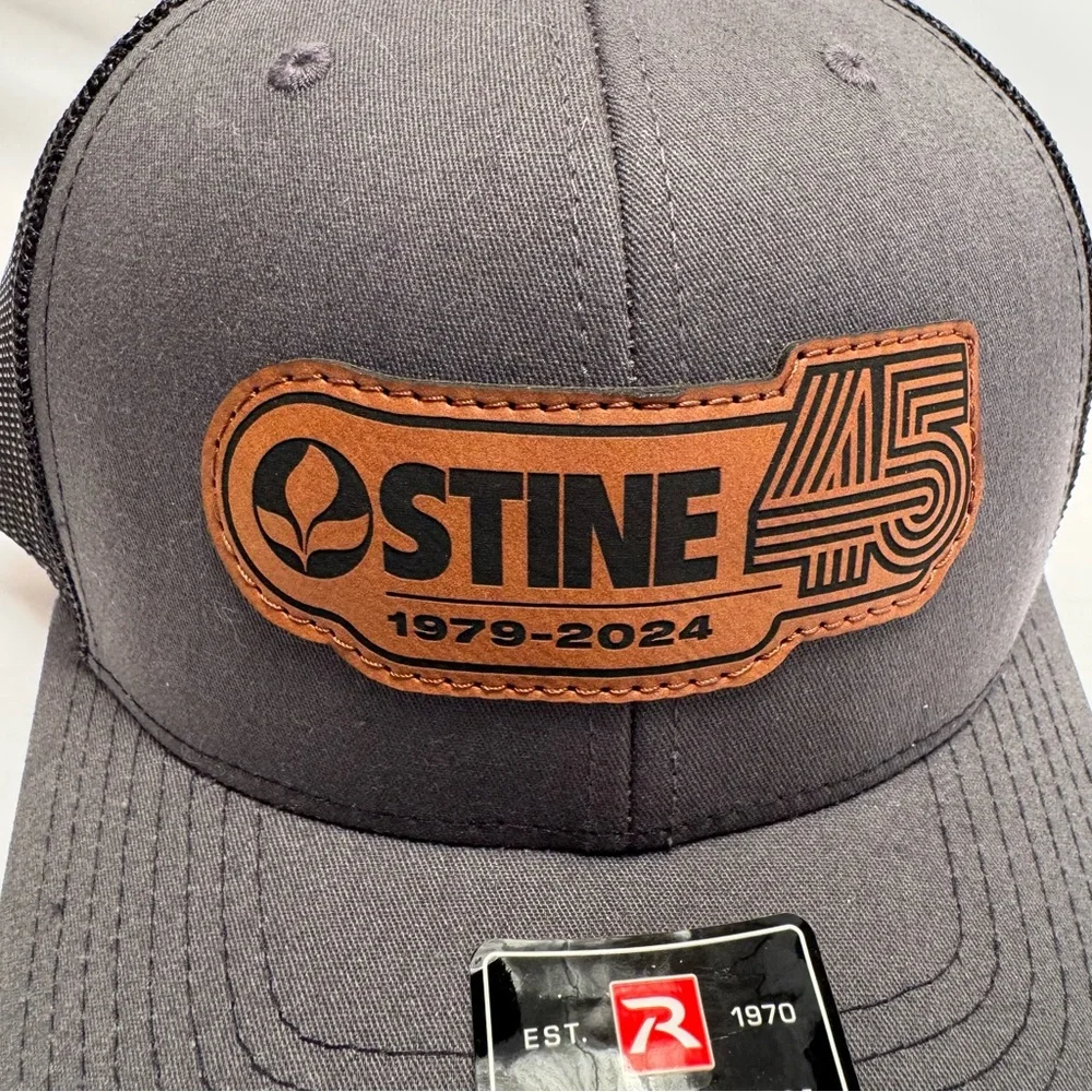 Stine‎ 45 Richardson Trucker Hat Gray Black  Leather Patch Mesh Back Cap New